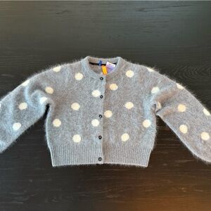 Gray and white Polka Dot slightly cropped cashmere Cardigan